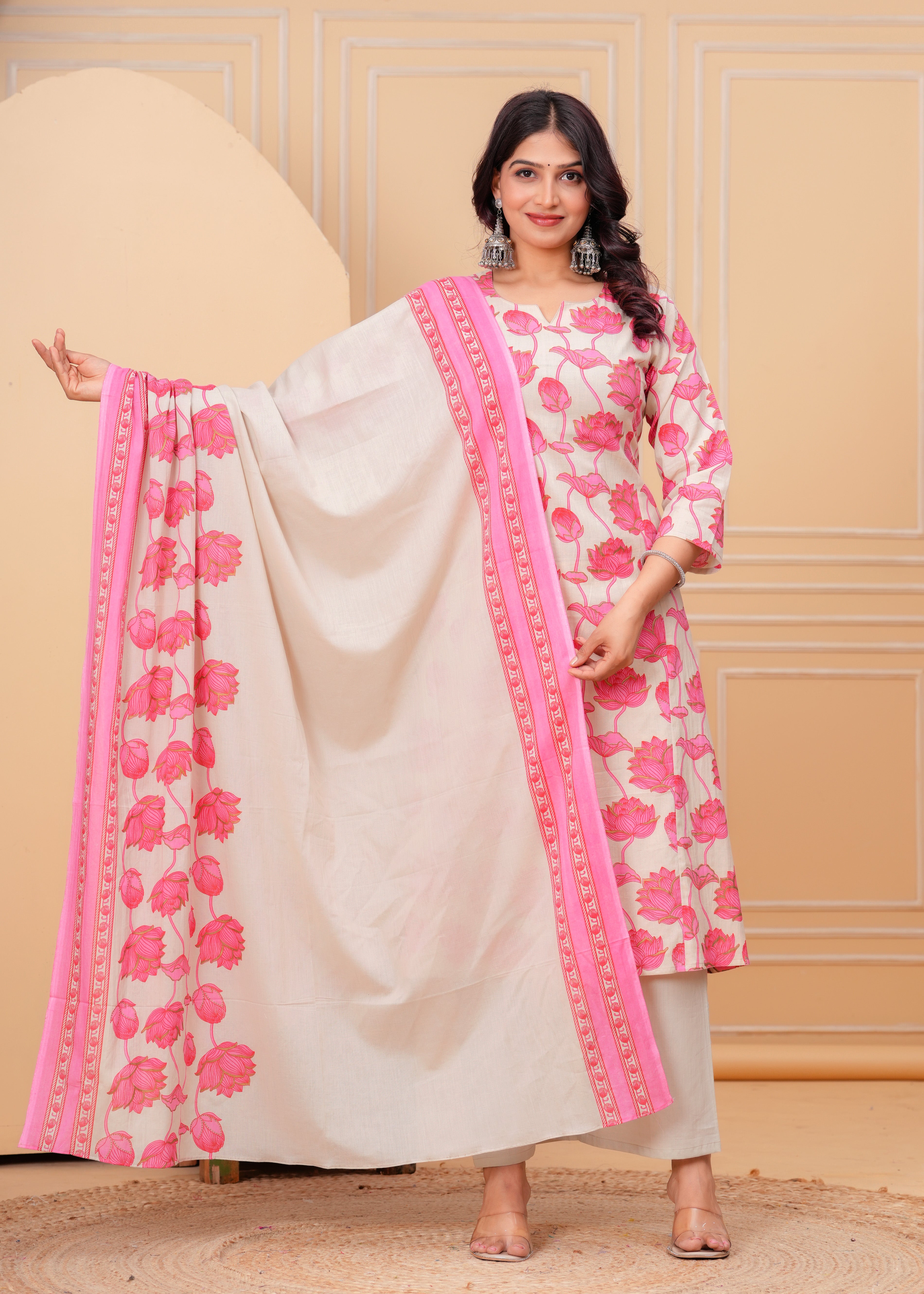 Blush Pink Cotton Dupatta Set